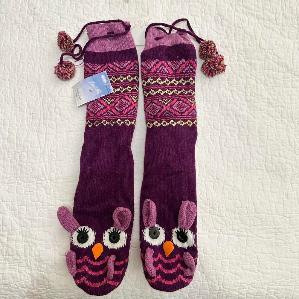Nick & Nora purple owl slipper socks Size L